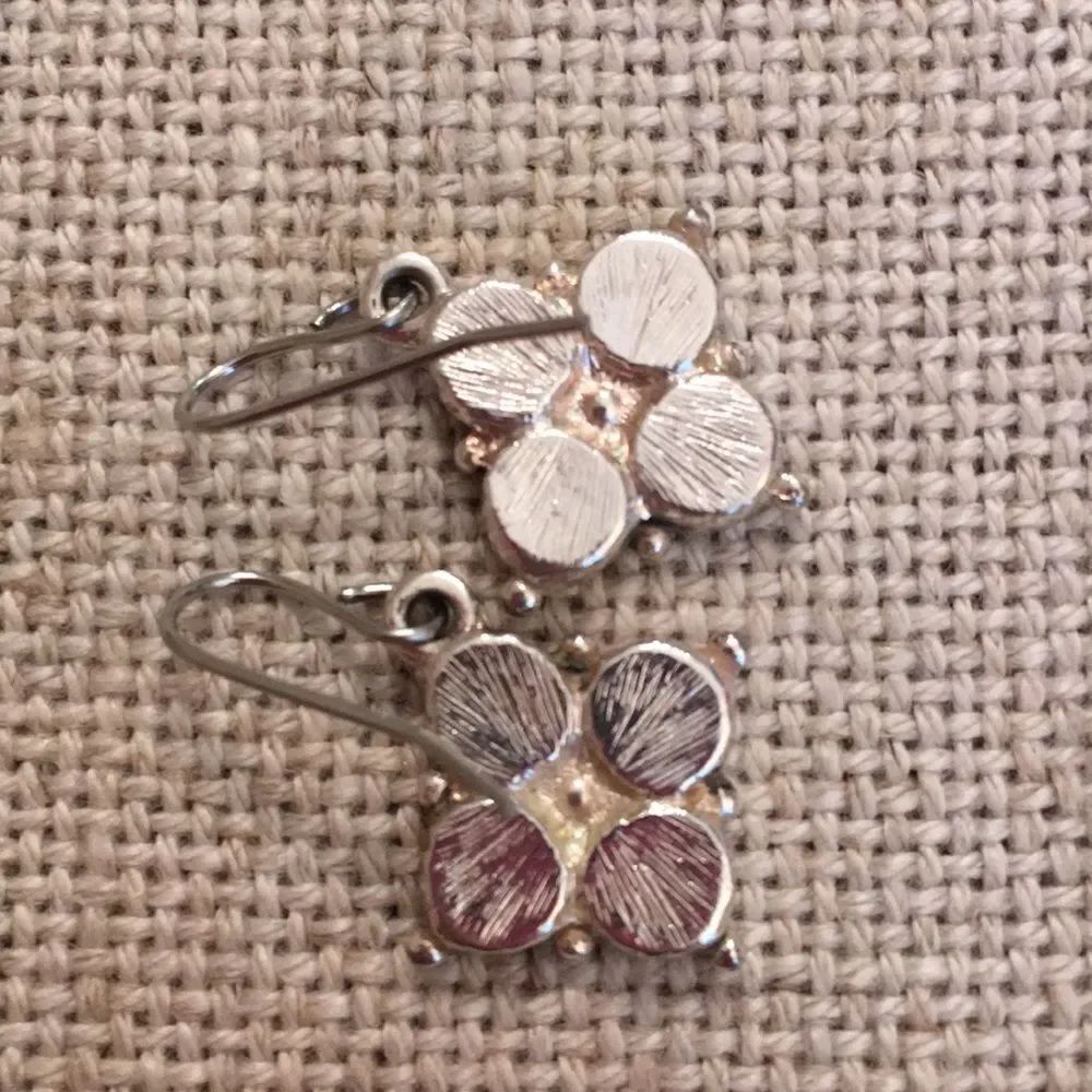 Silvertone Square Diamond Shaped Earring Rope Edge - Picture 5 of 7
